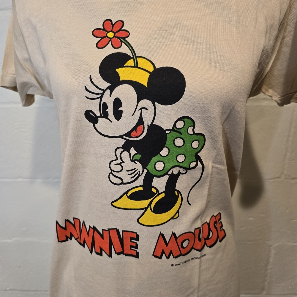 Vintage 70s Disney Minnie Mouse Double Sided Shirt Beige Single Stitch MEDIUM. - Picture 2 of 12